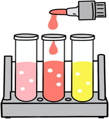 Scientific Laboratory Setup with Bright Colored Liquids in Test Tubes Demonstrating Chemical Mixing Process