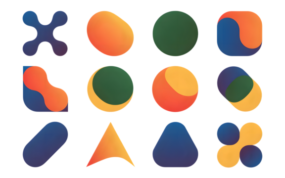 Collection of abstract organic shapes and blobs isolated on transparent background - Powered by Adobe
