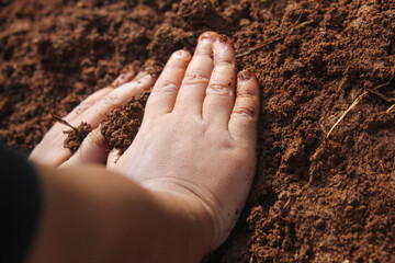 small child's hands playing in the mud