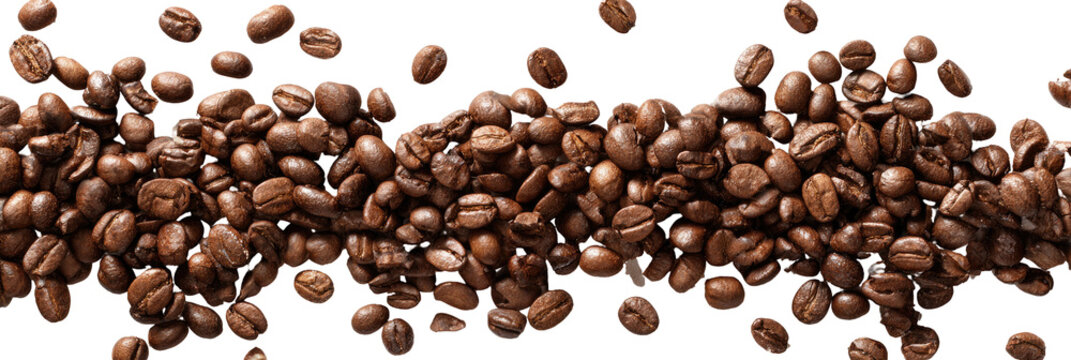Brown coffee beans cascading