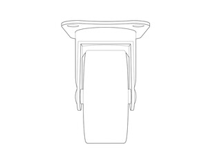 Outline Illustration of Heavy Duty Swivel Caster Wheel Mechanism: Detailed Blueprint Design for Industrial Equipment, Simple Line Art Mechanical Component, Drafting Style Project Planning Vector.
