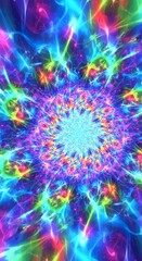 Kaleidoscopic Abstract: Vibrant Geometric Patterns and Light Effects Creates Visual Illusion, Energy Cascade