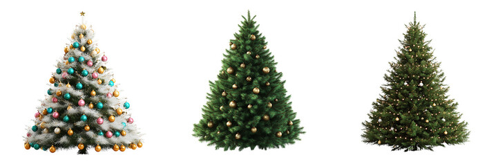 Fototapeta premium Set of Christmas tree decoration scene with colorful balls and festive vibe on transparent png background. Ai generated