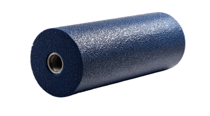 Dark-blue cylindrical foam roller, textured surface, central hole