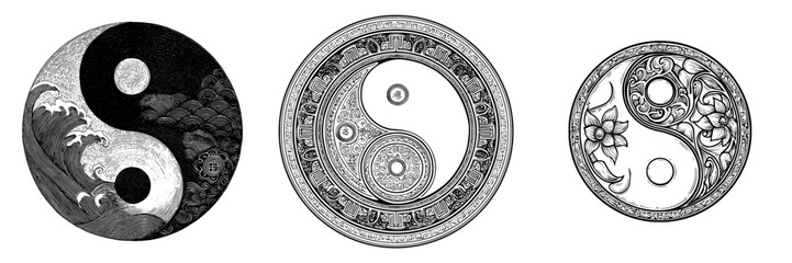Yin Yang symbolizes the Chinese religion of Taoism through a contemporary isolated illustration