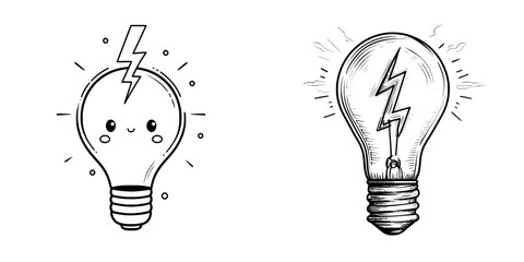A modern light bulb with a lightning design incorporates an edited linear icon, highlighting the importance of electric light bulb ecology and the latest in modern electricity energy, as depicted by
