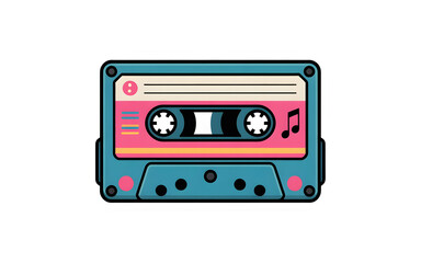 Fototapeta premium Retro cassette tape with pink and blue details isolated on transparent background