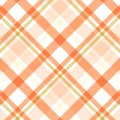 Seamless orange and beige plaid pattern with diagonal lines