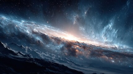 Fototapeta premium Spectacular Galaxy Over Mountain Landscape with Stars and Nebula