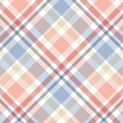 Seamless pastel plaid pattern in soft blue and pink tones