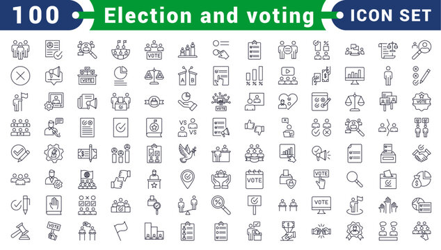 Election and voting Editable Stroke icon set. Containing democracy, vote, government, voting, campaign, political, ballot, candidate and president icons.