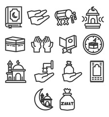 Islam and Ramadhan Illustration Icon Outline Set Collection Pack

