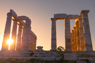 Sunset at the Temple of Poseidon at Cape Sounion, Greece