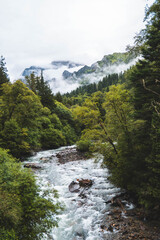 Streams at Changping valley scene of the Siguniang Mountain, (Four Girls Mountain) lies Sichuan of China. color effect, low key and soft focus.