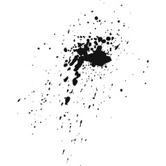 Abstract Black Ink Splatter Effect on Transparent Background with Small and Large Droplets Scattered Across the Frame