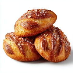 Stack of Fresh Baked Buns with Sugar and Almonds on White Background