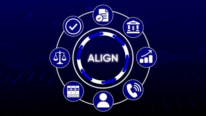 Circular diagram with icons representing business concepts and the word A L I G N in the center circle
