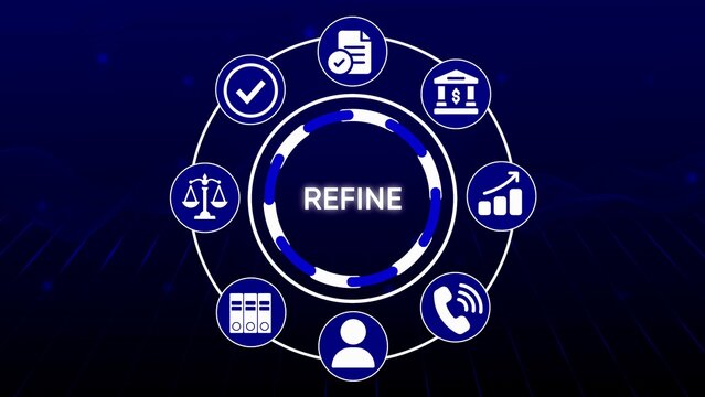 Circular diagram with icons representing business processes and the word refine in the center circle