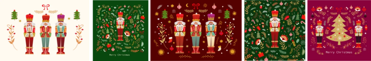 Collection of Christmas illustrations with Nutcracker and Christmas tree © moleskostudio