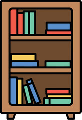 Modern wooden bookshelf with colorful books on shelves vector