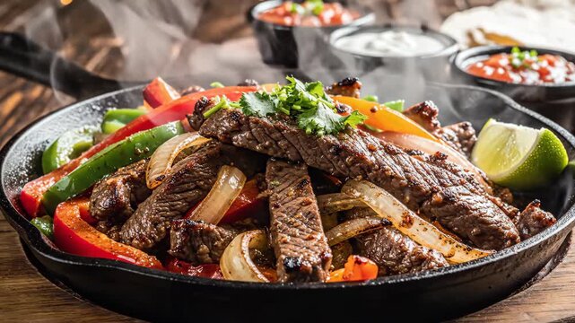 Sizzling Fajitas with Grilled Steak and Colorful Vegetables