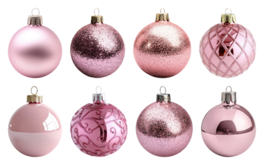 PNG Elegant pink Christmas ornaments, element set on transparent background