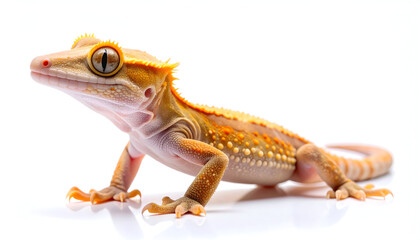 Obraz premium Crested Gecko Portrait: A striking crested gecko showcases its vibrant colors and intricate textures in a captivating close-up portrait. The gecko's unique features.