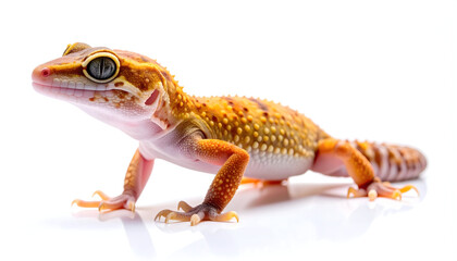 Naklejka premium Leopard Gecko: Captivating close-up of a vibrant leopard gecko, showcasing its unique spotted pattern and endearing gaze. A vibrant reptile