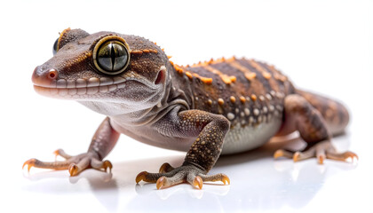 Naklejka premium Exotic Lizard Portrait: A close-up studio portrait of an exotic lizard showcases its intricate details. Its textured skin, striking eyes, and unique features create a sense of fascination.