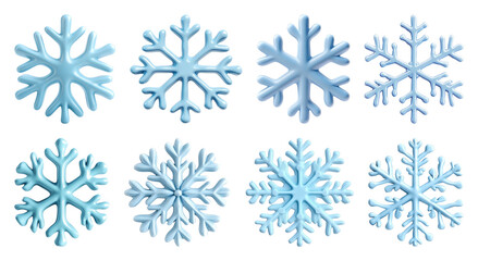 PNG Eight unique blue snowflakes design, element set on transparent background