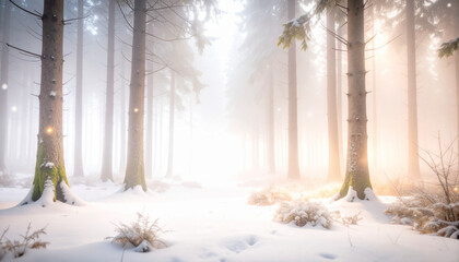 冬の森　雪　白い　お正月　クリスマス　Generative AI	
