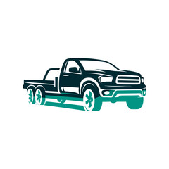 Stylized Pickup Truck Vector Illustration A solid maroon pickup truck hauling a flatbed trailer © Warten Weg