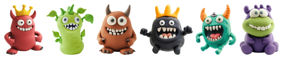 Naklejka premium PNG Colorful playful cartoon monster figures, element set on transparent background