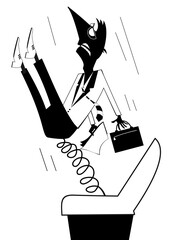 Male person out from the armchair by spring. Problems in business or politics. Concept illustration