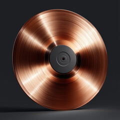 Edle goldene Schallplatte mit perfekten Rillen und metallischer Oberfläche auf schwarzem Hintergrund