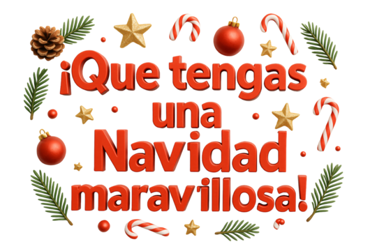 “¡Que tengas una Navidad maravillosa!” surrounded by festive garlands. Wishing joy. - Powered by Adobe