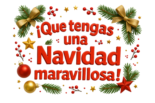 “¡Que tengas una Navidad maravillosa!” surrounded by festive garlands. Wishing joy. - Powered by Adobe
