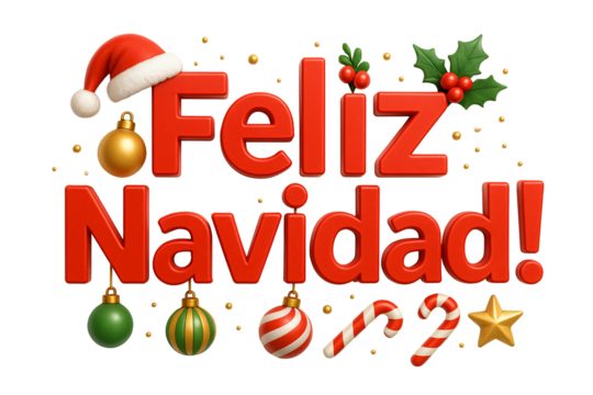 “¡Feliz Navidad!” with Santa hat. Classic Christmas greeting. - Powered by Adobe