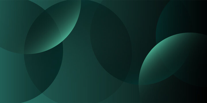 Dark green background with overlapping circular shapes. The background is smooth and gradient, featuring green and black tones. Minimal abstract circles vector gradient background