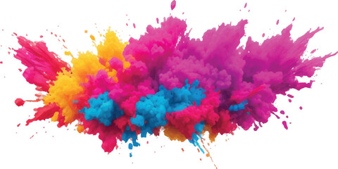 Fototapeta premium Colorful powder explosion with pink yellow and blue hues a vibrant burst for Holi festival celebrations isolated on white