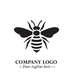 Stylish Bee Logo Symbol in Black on White Background with Minimalist and Modern Elegant Design
