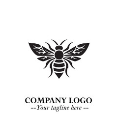Stylish Bee Logo Symbol in Black on White Background with Minimalist and Modern Elegant Design
