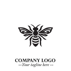 Stylish Bee Logo Symbol in Black on White Background with Minimalist and Modern Elegant Design
