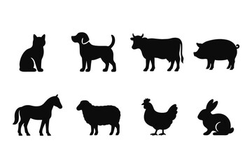 Obraz premium Silhouette collection of farm animals in minimalist design