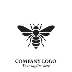 Stylish Bee Logo Symbol in Black on White Background with Minimalist and Modern Elegant Design
