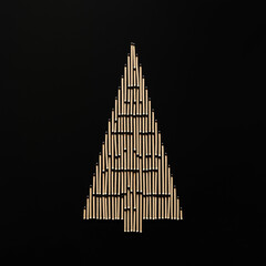 Abstract christmas tree from wooden matches on a deep dark surface