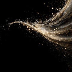 Abstract golden glitter and liquid splash on black background. Celebration, luxury, and festive concept for New Year or Christmas design.