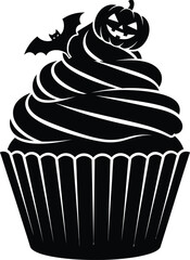 Halloween Treat Cupcake Silhouette – Modern Flat Vector Design