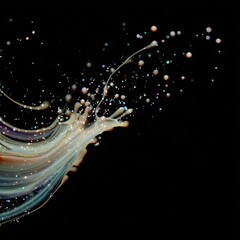 Macro shot of colorful liquid paint splash with glittering particles on a black background. Abstract art and liquid motion concept for wallpaper.