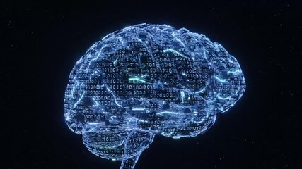 Digital brain glowing with data, representing artificial intelligence and futuristic technology. - Powered by Adobe